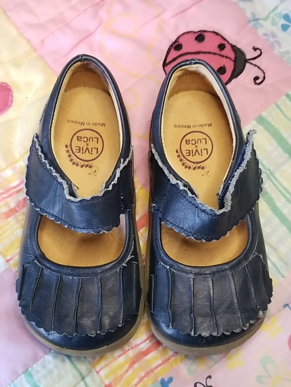 Livie & Luca Navy Blue Leather Mary Jane with Fringe Strap Size 9 OG Ruche (Arc)